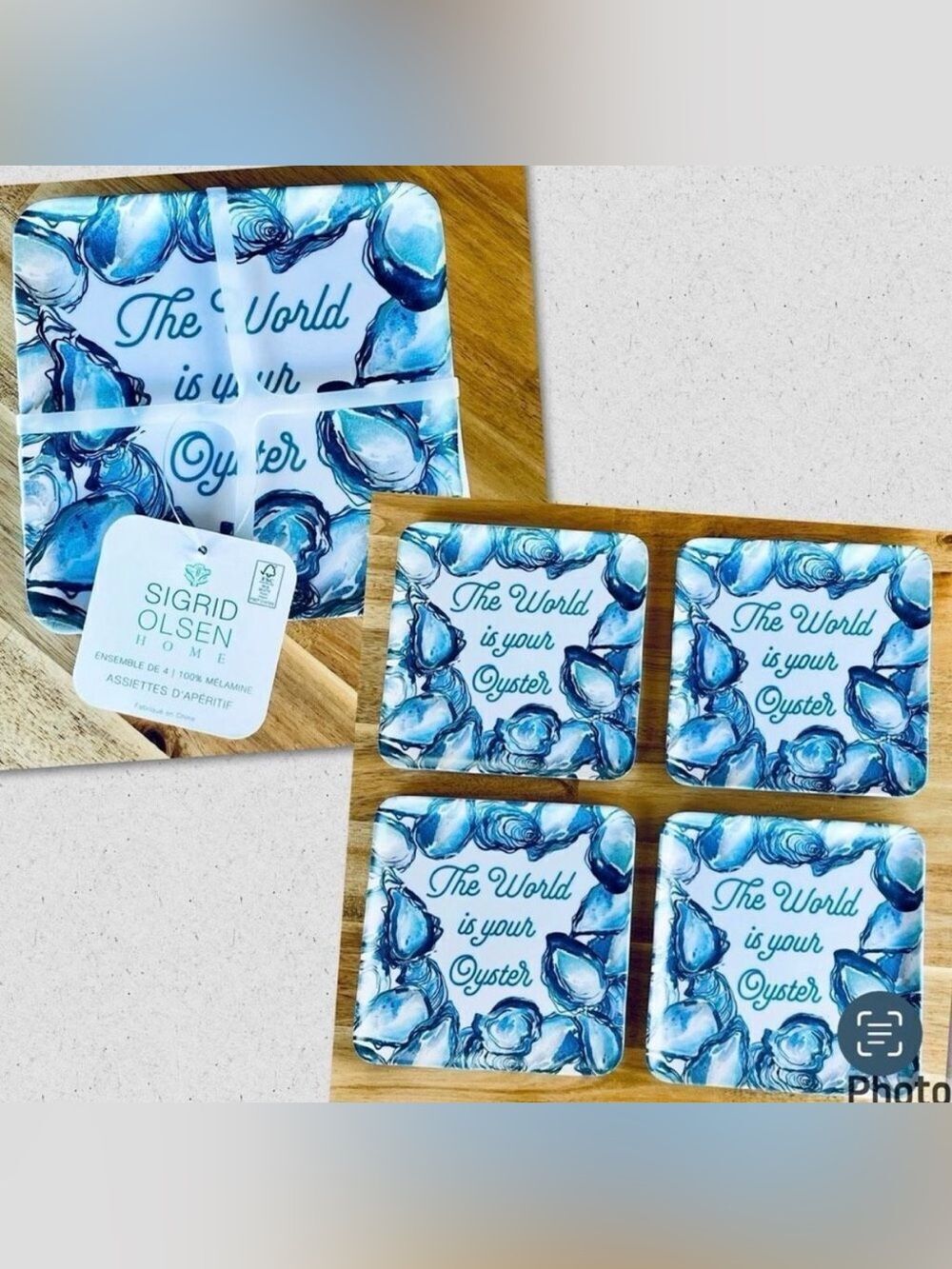 NWT 4 Set SIGRID OLSEN The World is Your Oyster Melamine Square Appetizer Plates
